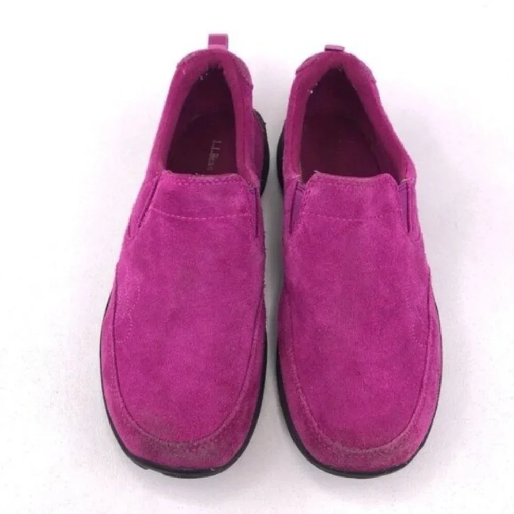 L.L. Bean Pink Suede Slip on Moc Shoes Kids 5